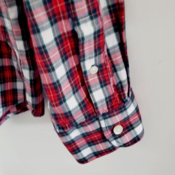 Old Navy Men's Large Red Plaid Slim Fit Button Front, Collar, Cuffs LS Shirt - Picture 8 of 9